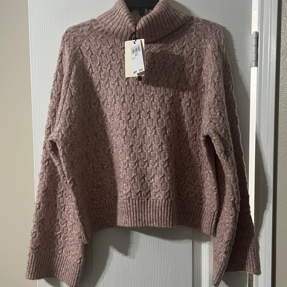 Melange Cable-Knit Turtleneck Sweater - Mauve Pink